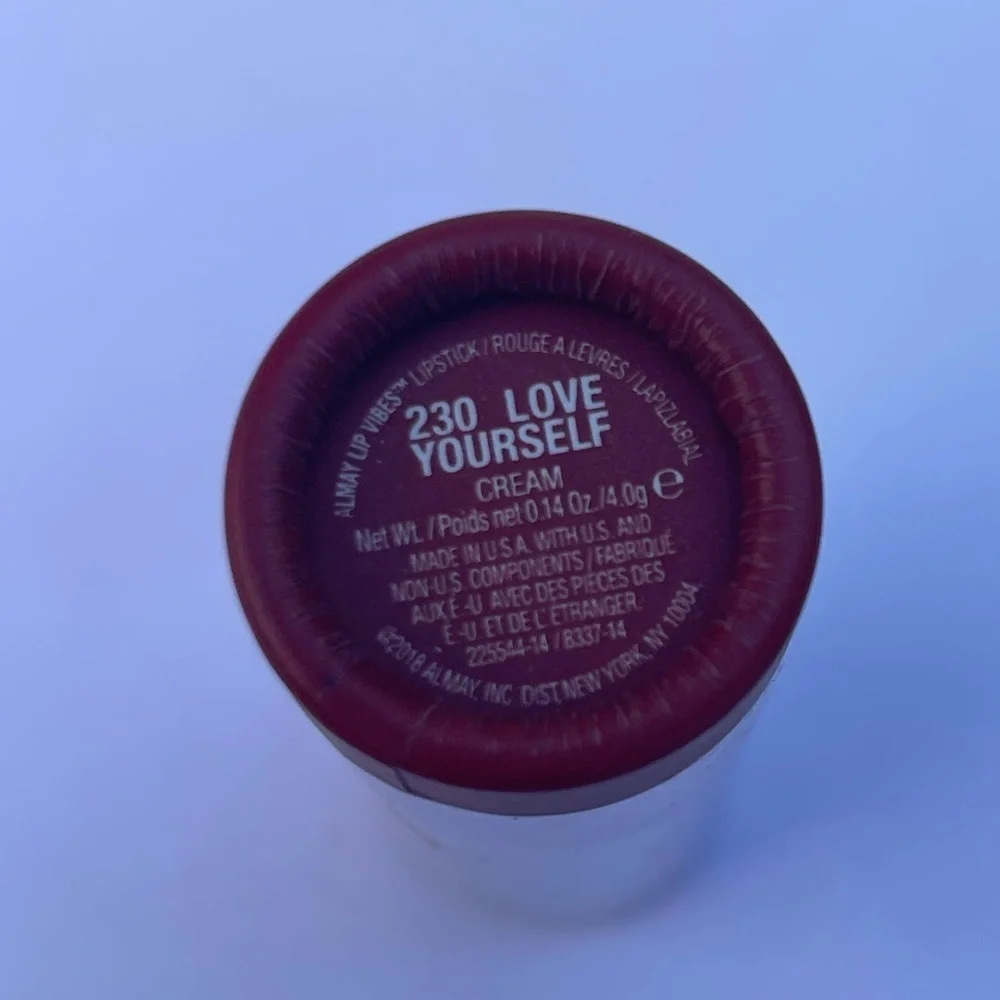 Almay Lip Vibes, Hypoallergenic, Cruelty Free, Love Your Self.